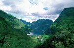 View of Geiranger Fjord from the mountains in Norway